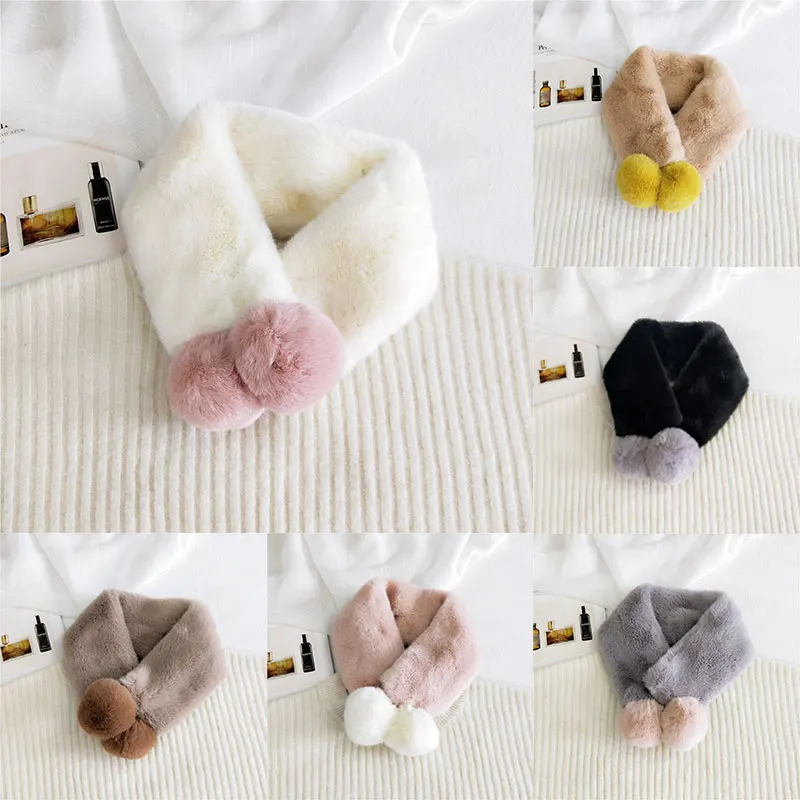 1 шт. искусственный кроличий мех плюшевый шарф помпон женские шарфы однотонные