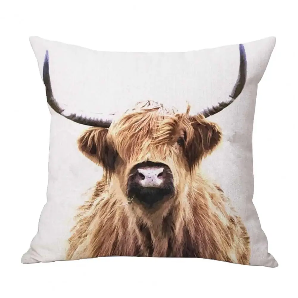Square Pillow Case Pretty Breathable Square Highland Cow Pattern Cushion Cover Office Sofa Pillowcase Home Decoration stylish seabed landscape fish pattern square shape flax pillowcase without pillow inner