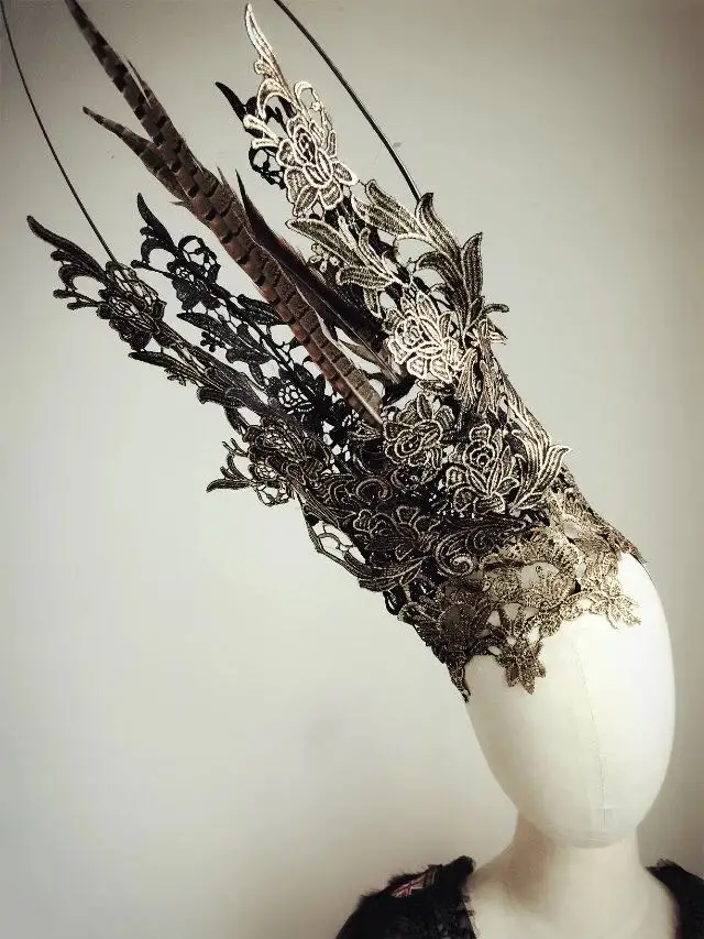 Ручной работы косплей аксессуары для волос корона кружево перо повязка на голову