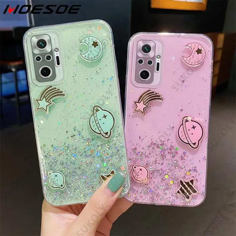 

Bling Planet Glitter Silicone Phone Case Cover For Mi 11 Lite Mi 10T Pro Redmi Note 9 K40 K30 For Xiaomi Redmi Note 10 Pro Case