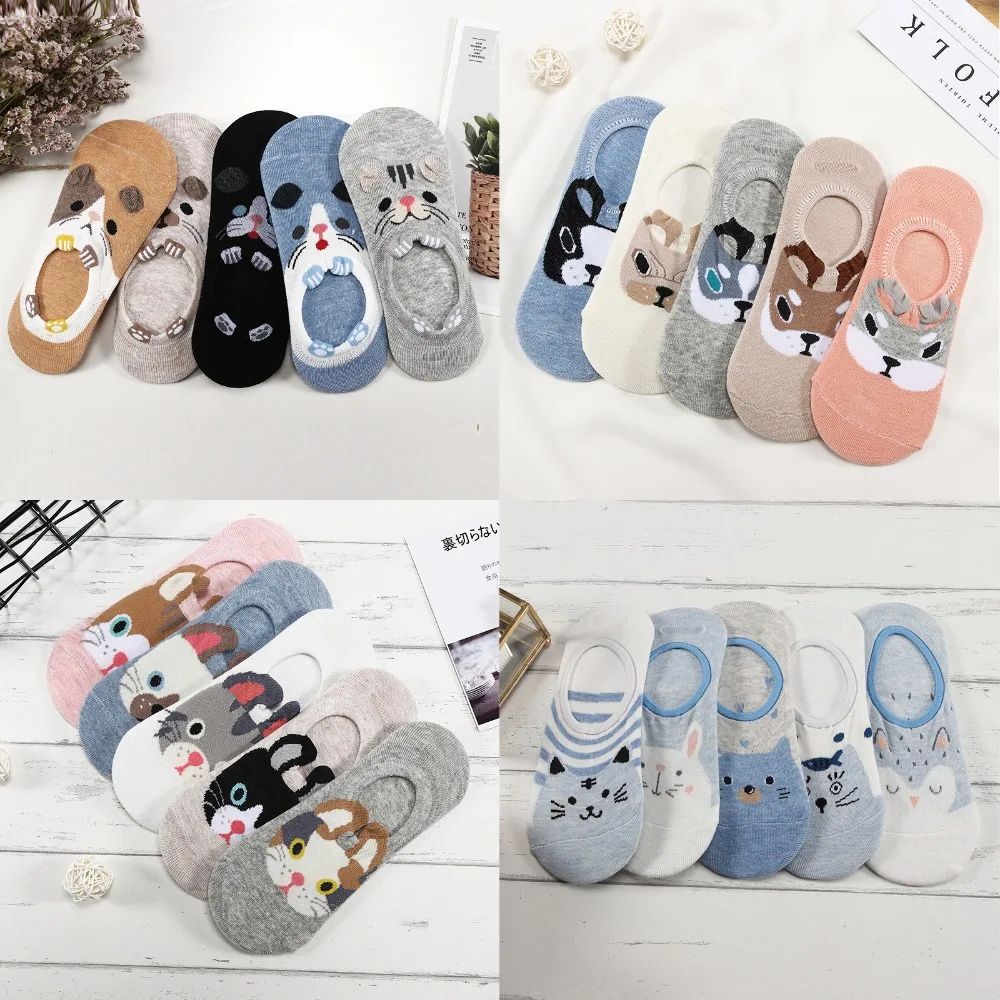 

25 styles 5 pairs of cute Harajuku animal socks female summer Korean version of panda rabbit funny cotton boat socks