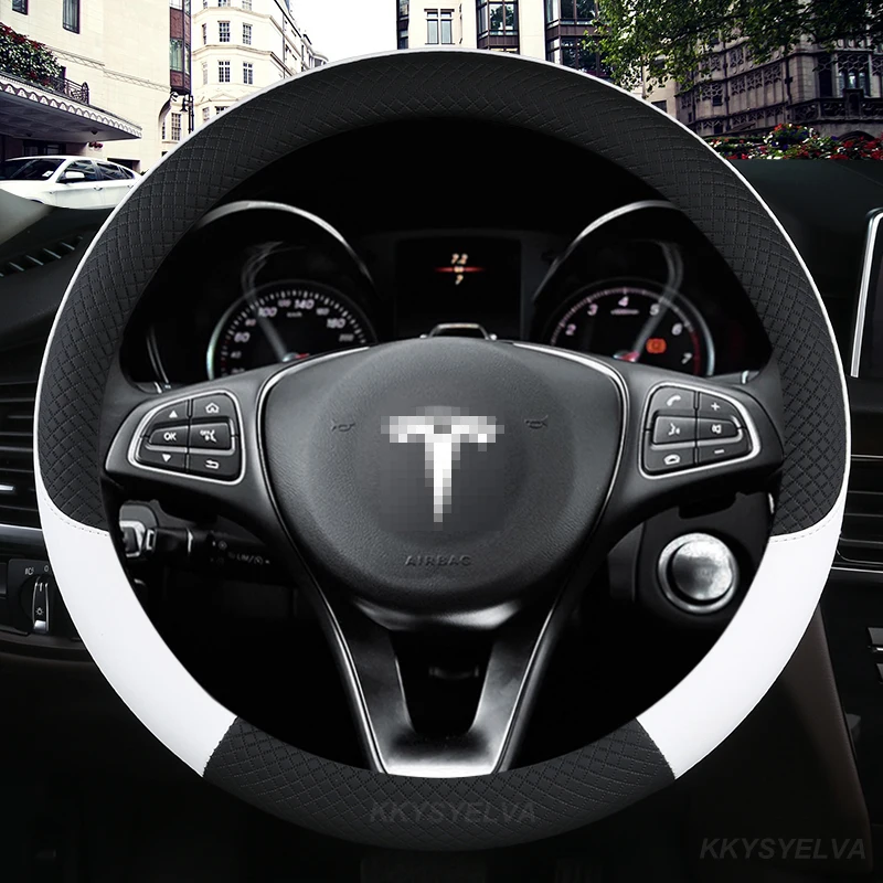

Microfiber Leather Car Steering Wheel Cover 38cm For Tesla All Models Model 3 S Y Model X Auto Interior Accessories Car styling