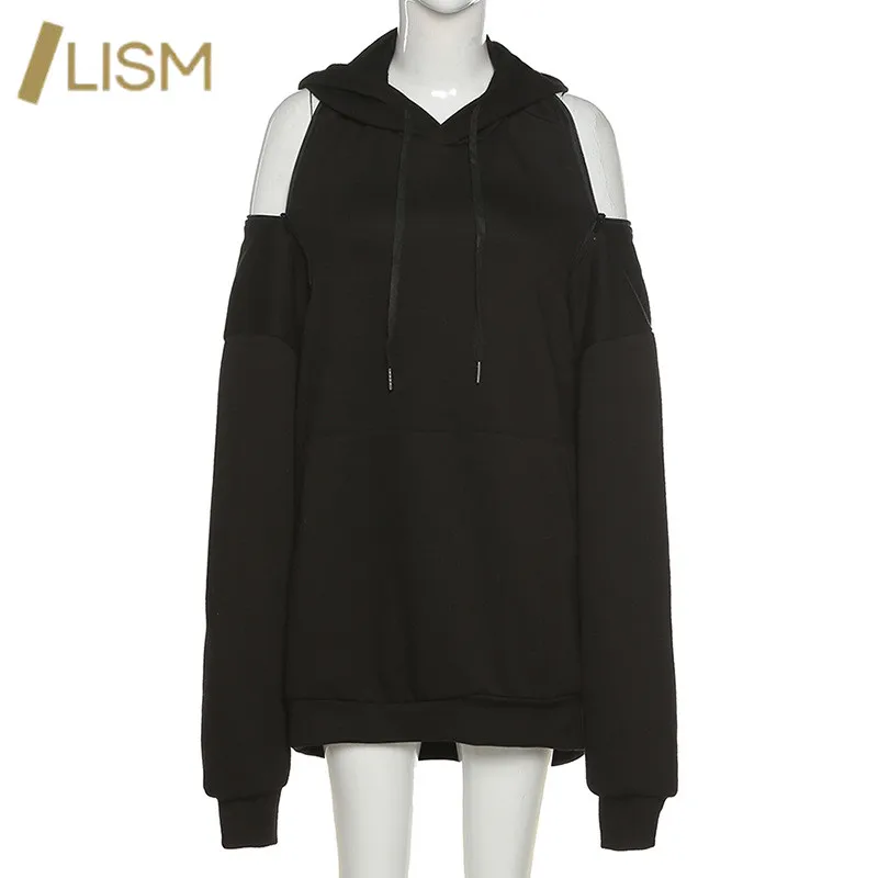 

LISM Women Solid Color Hoodies Hollow Out Oversized Sweatshirt Tops Zipper Hoodies Autumn Winter Long Sleeve Pullover Jumper