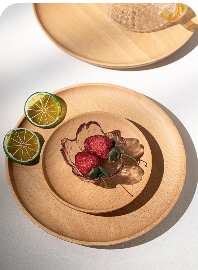 

Beech Round Plate Japanese Style Wooden Plate Fruit Snacks Tray Table Decor Household Pizza Nut Plate Restaurant Kitchen Utensil