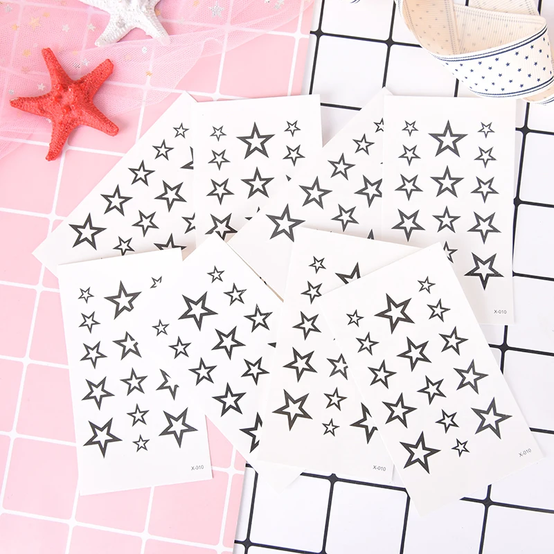 

10Pcs/lot Hollow Five-pointed Stars Hollow Waterproof Temporary Tattoo Stickers Solid Black