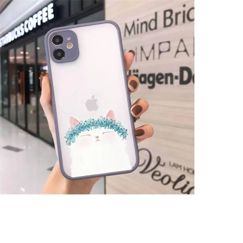 

Cute kitten Phone Case Matte Transparent for iPhone 7 8 11 12 s mini pro X XS XR MAX Plus cover funda