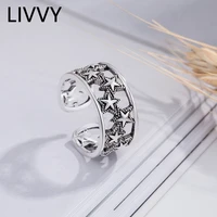 livvy silver color vintage jewelry hollow star cubic zirconia open ring romantic sky star for women valentines gift