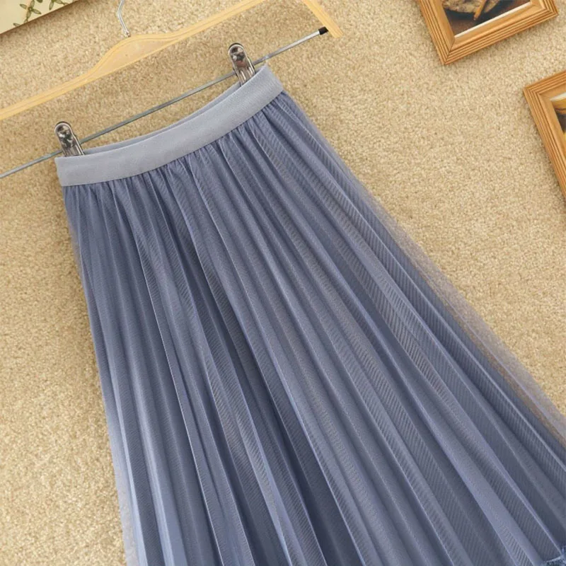 Женская плиссированная юбка средней длины с высокой талией и кружевом