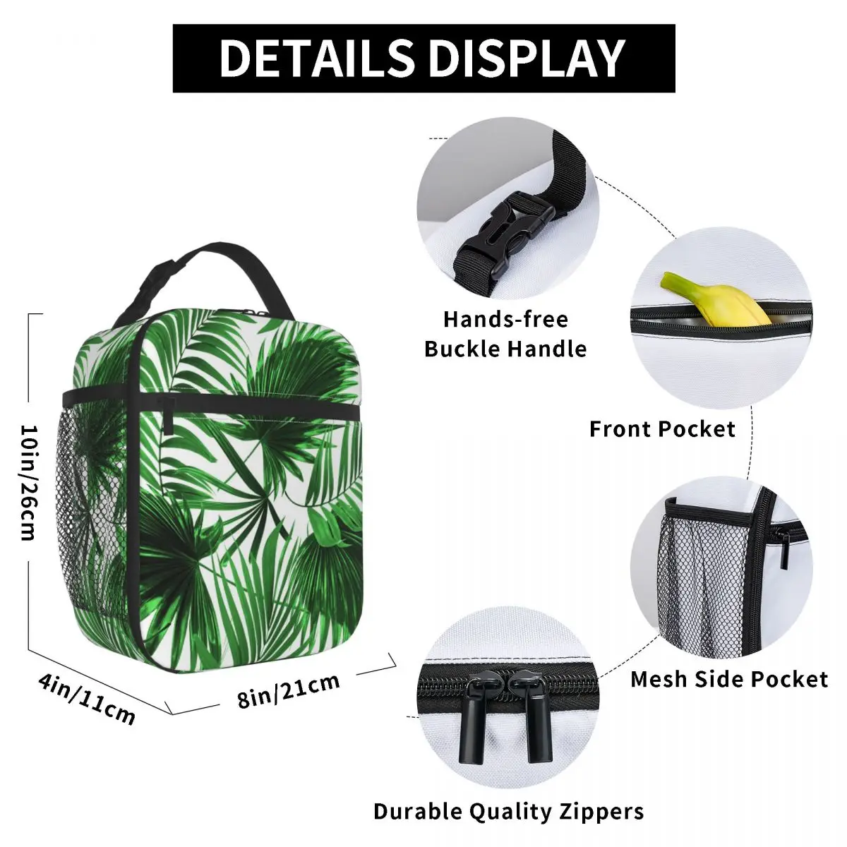 

Palm Leaf Lunch Bag for Women Men Large Insulated Lunch Box with Water Bottle Holder and Pockets