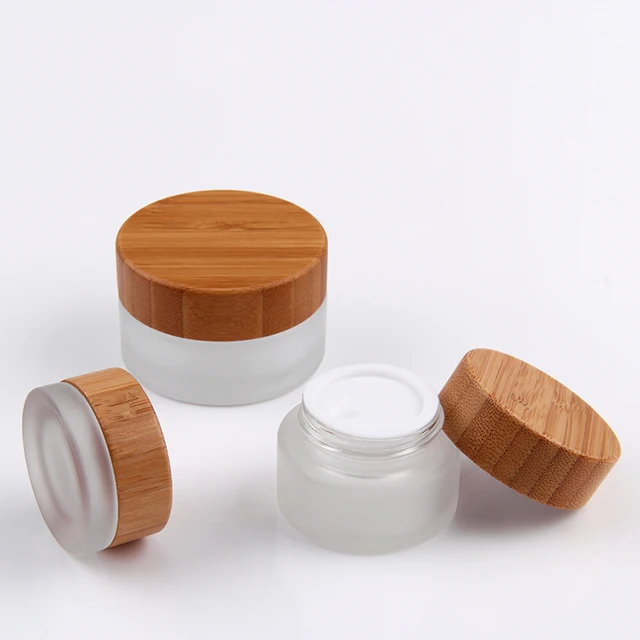 Женская Косметическая матовая стеклянная банка для крема лица с бамбуковой