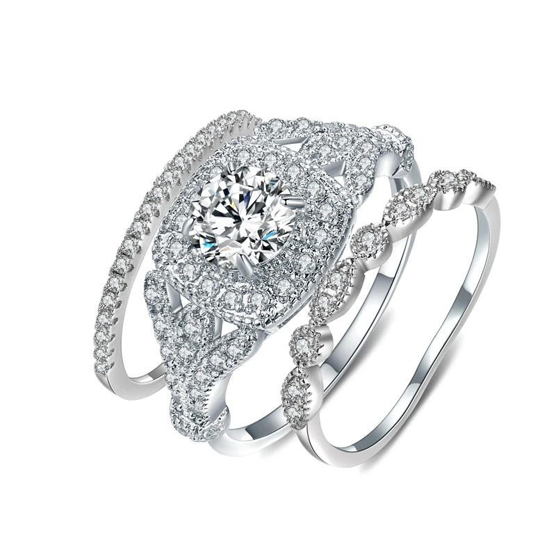 Женский набор обручальных колец MDEAN белое золото прозрачный фианит AAA модное