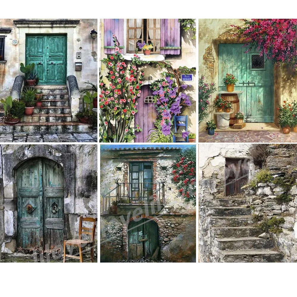 5D алмазная вышивка сделай сам крестиком синяя дверь и цветы