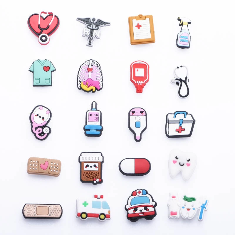 1 PCS PVC Medical Supplies Croc JIBZ charms Cute Stethoscope Syringe Shoe Buckle  Shoe Accesory Croc sandals shoes Decoration