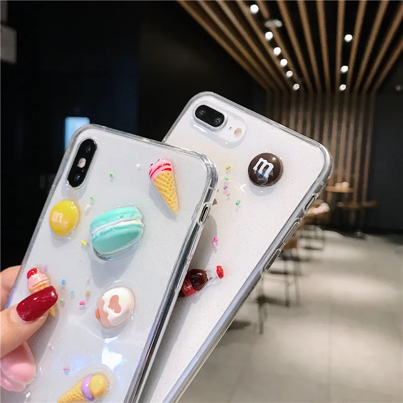 3D Kawaii Drink Ice Cream Pattern Transparent Phone Case For iPhone 11 Pro Max X Xsmax Xr Xs 6 6S 7 8 Puls Cases Soft TPU Cover |