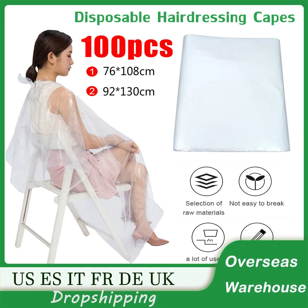 

100 Pcs Disposable Hairdressing Capes PE Waterproof Apron Cutting Perm Salon Haircut Emu Oil Desposable Hairdressing Apron