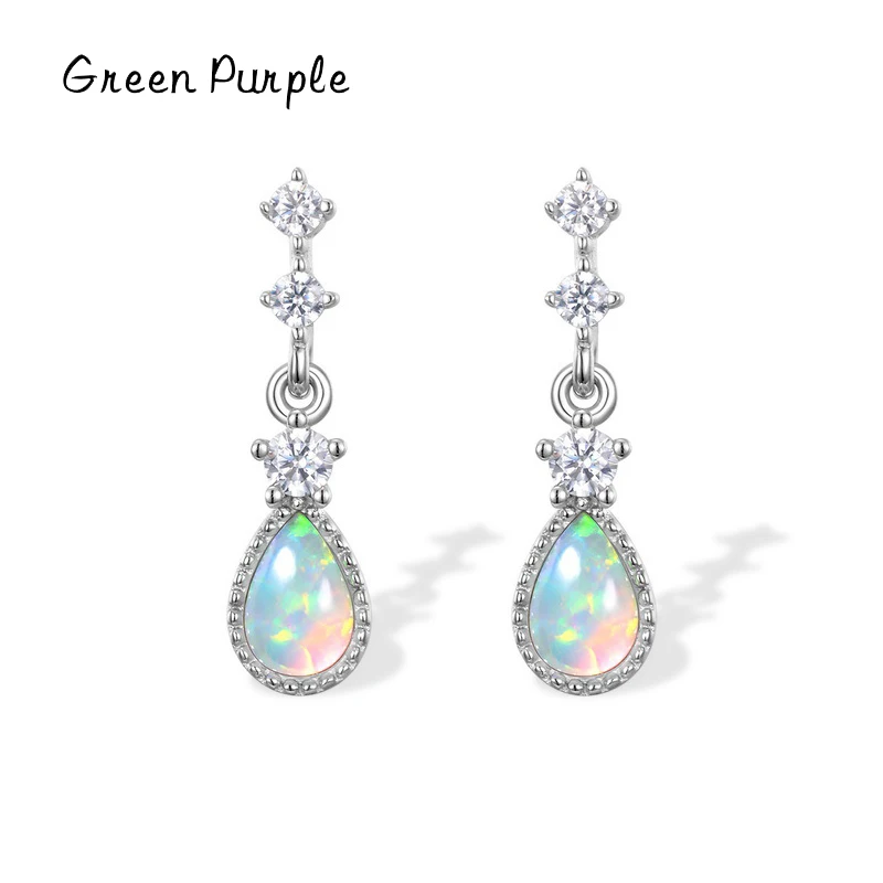 

Romantic Opal Water Droplets Stud Earring Real 925 Sterling Silver Sparkling Zirconia Dangle Earrings For Women Wedding Jewelry