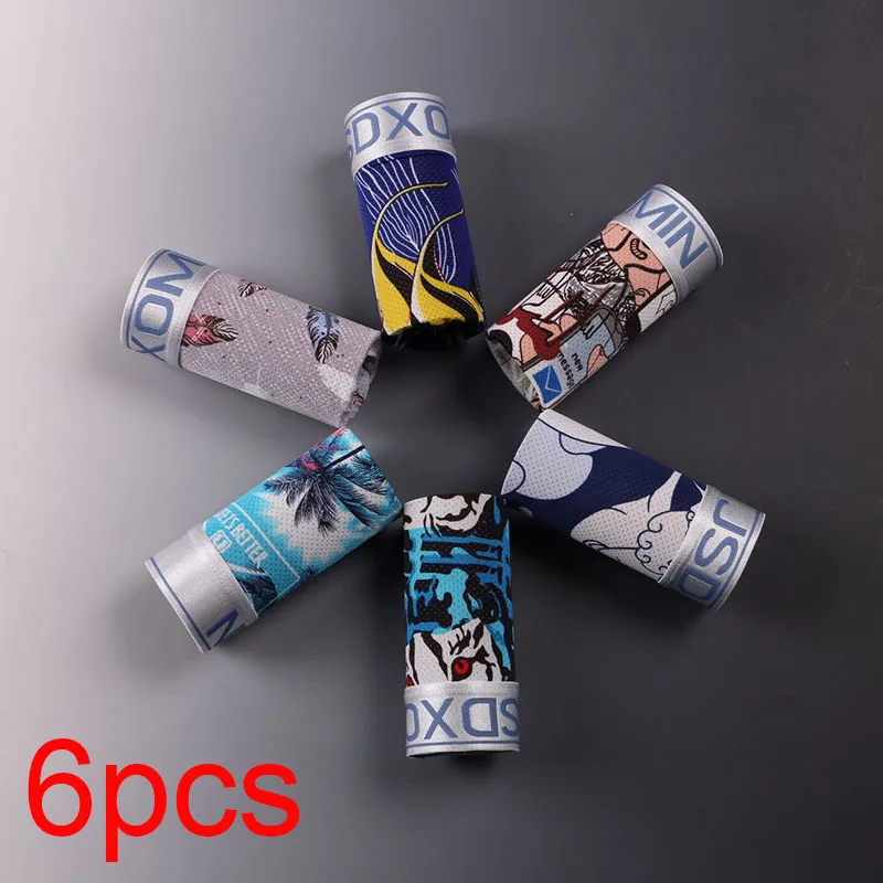 

6pcs/lot New Men's Ice Silk Panties Mesh printing Men Breathable Boxer short U convex pouch Panties Man Boxeur Homme Underpants