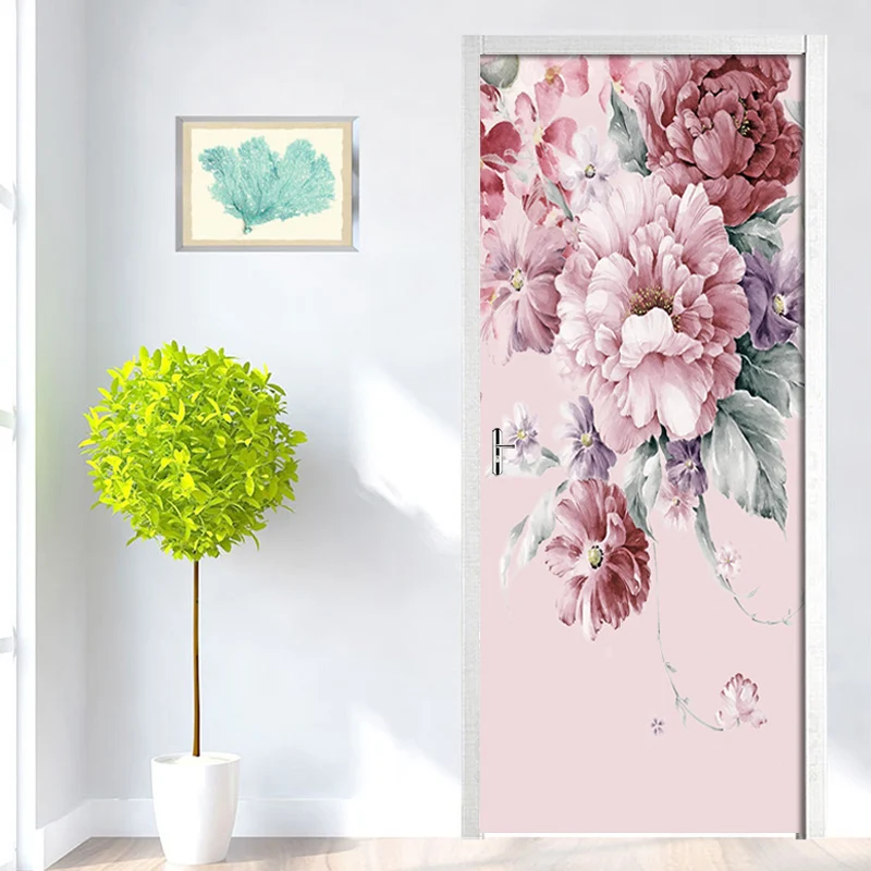 Современная 3d-наклейка на дверь с розовыми розами самоклеящиеся