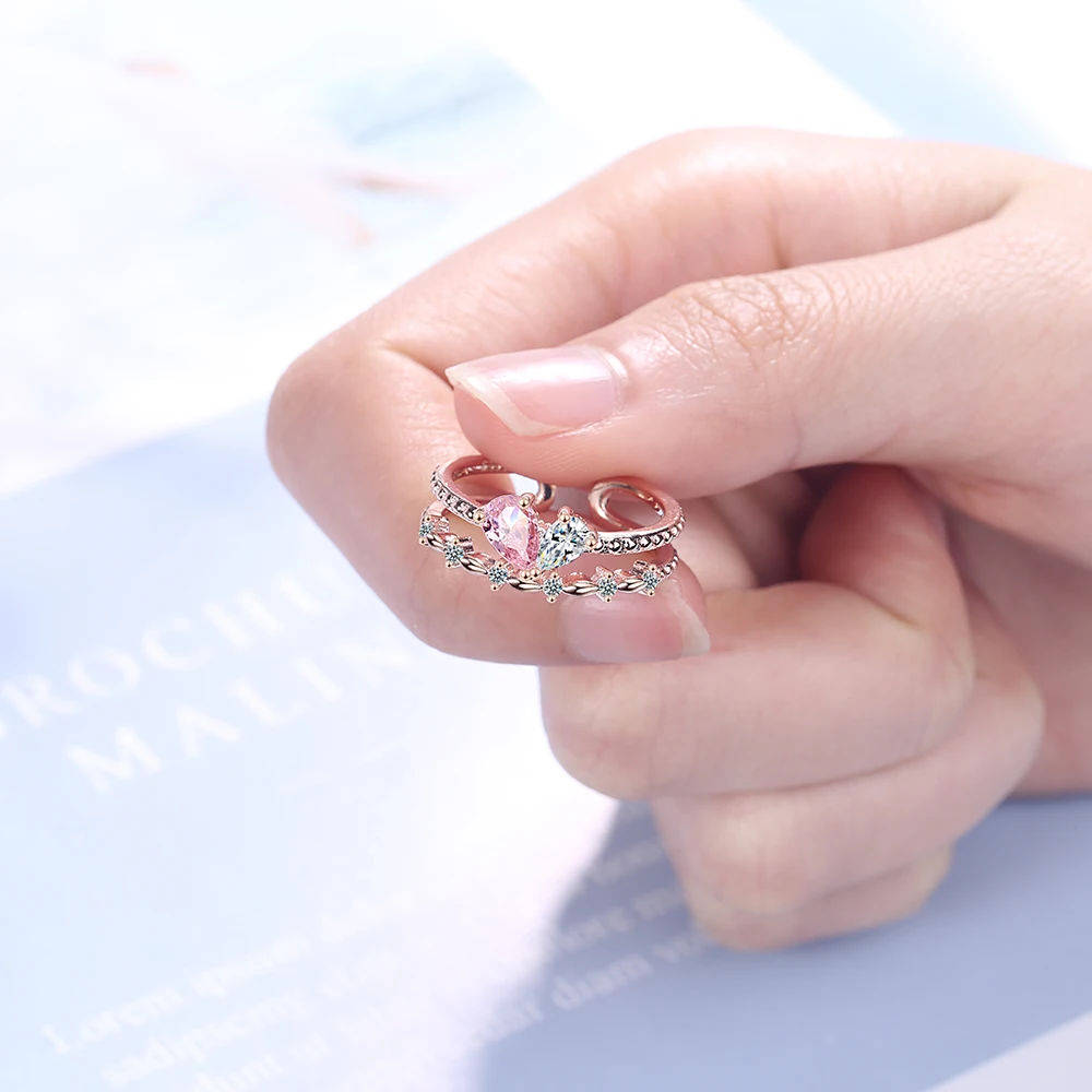 FLSCDYED милое женское маленькое кольцо с розовым сердцем из серебра 925 пробы модные