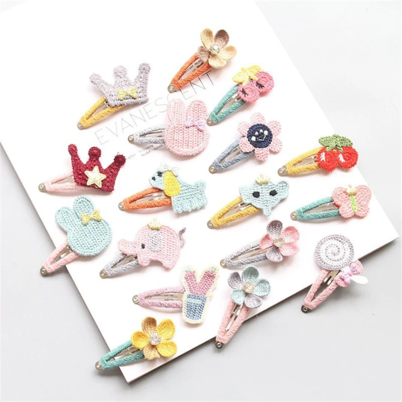 

5pcs/Lot Girls Hair Accessories Cute Snap Clips for Children Cloth Cartoon Animal Crown Flower Toddlers Kids Princess Hairpins