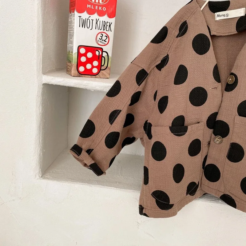 

Children 2021 Spring New Dot Jacket Boys and Girls Long Sleeve Casual Loose Baby Cotton V Collar Top Cardigan Clothing