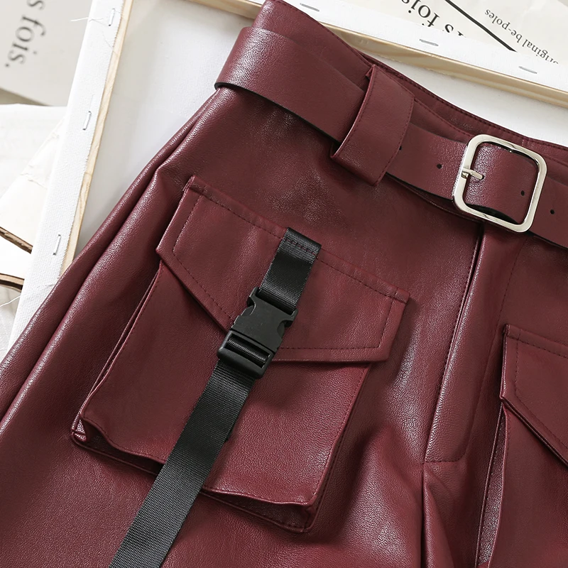 Женские осенне зимние кожаные шорты повседневные однотонные с 2019 карманами