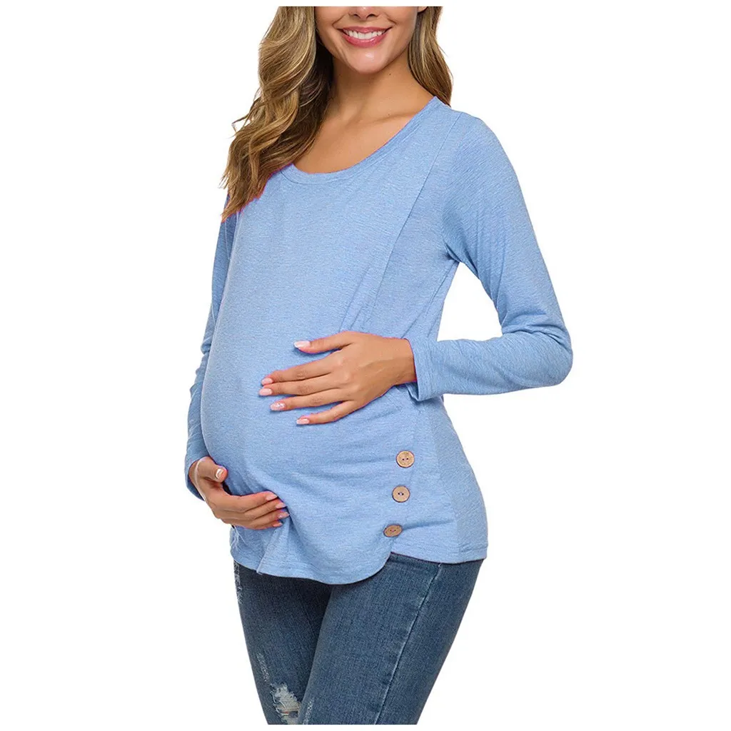 

Maternity Tops For Pregnant Women Pregnant Solid Color Long Sleeve Tops Cotton Breathable And Comfortable Female Nursing Top#fs