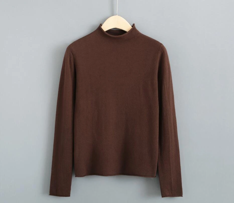 Женский трикотажный пуловер тонкий однотонный топ с воротником-хомутом