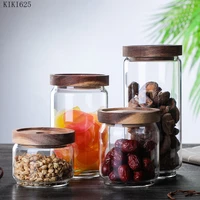 sealed coffee bean tea storage jar transparent glass food storage jar with wooden lid nut candy box kitchen container home decor