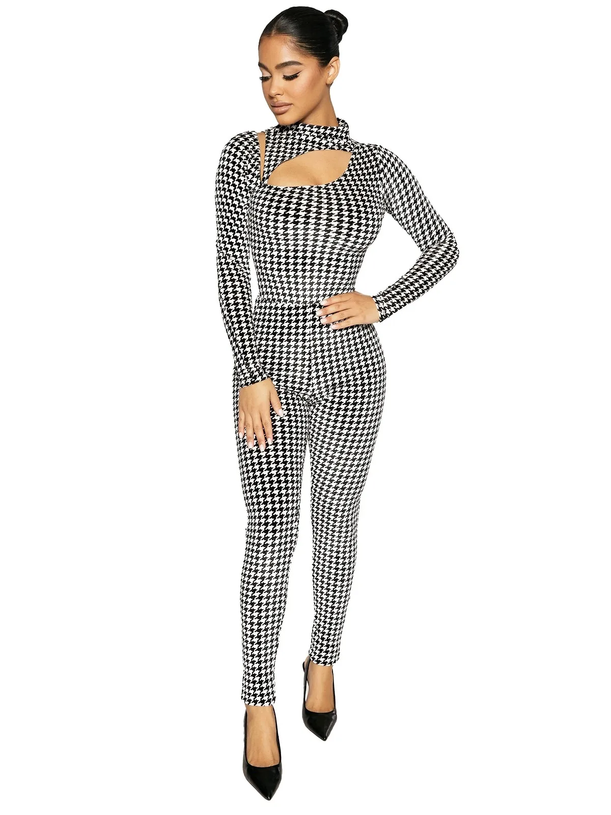 

KGFIGU осенняя одежда, комбинезон для женщин 2021 с длинным рукавом и круглым вырезом, с полосками, облегающие брюки, элегантный сексуальный боди