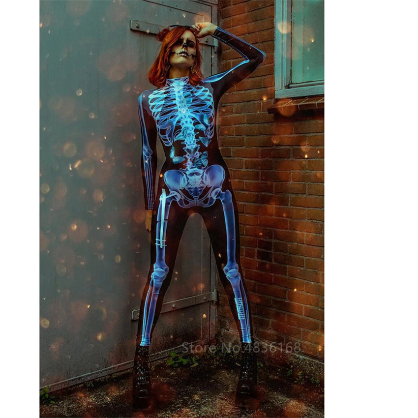 Spooky необычный комбинезон скелет унисекс костюм на Хэллоуин для женщин Череп