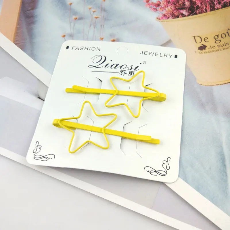 yellow star 2 шт./компл. милый Карамельный Цвет Малыш Девушка Для женщин заколка для волос, вышивка «звёздочки» или «бриллианты» Форма заколка для волос Цветные волосы аксессуары для волос заколка для волос инструмент для укладки волос - Цвет: yellow star