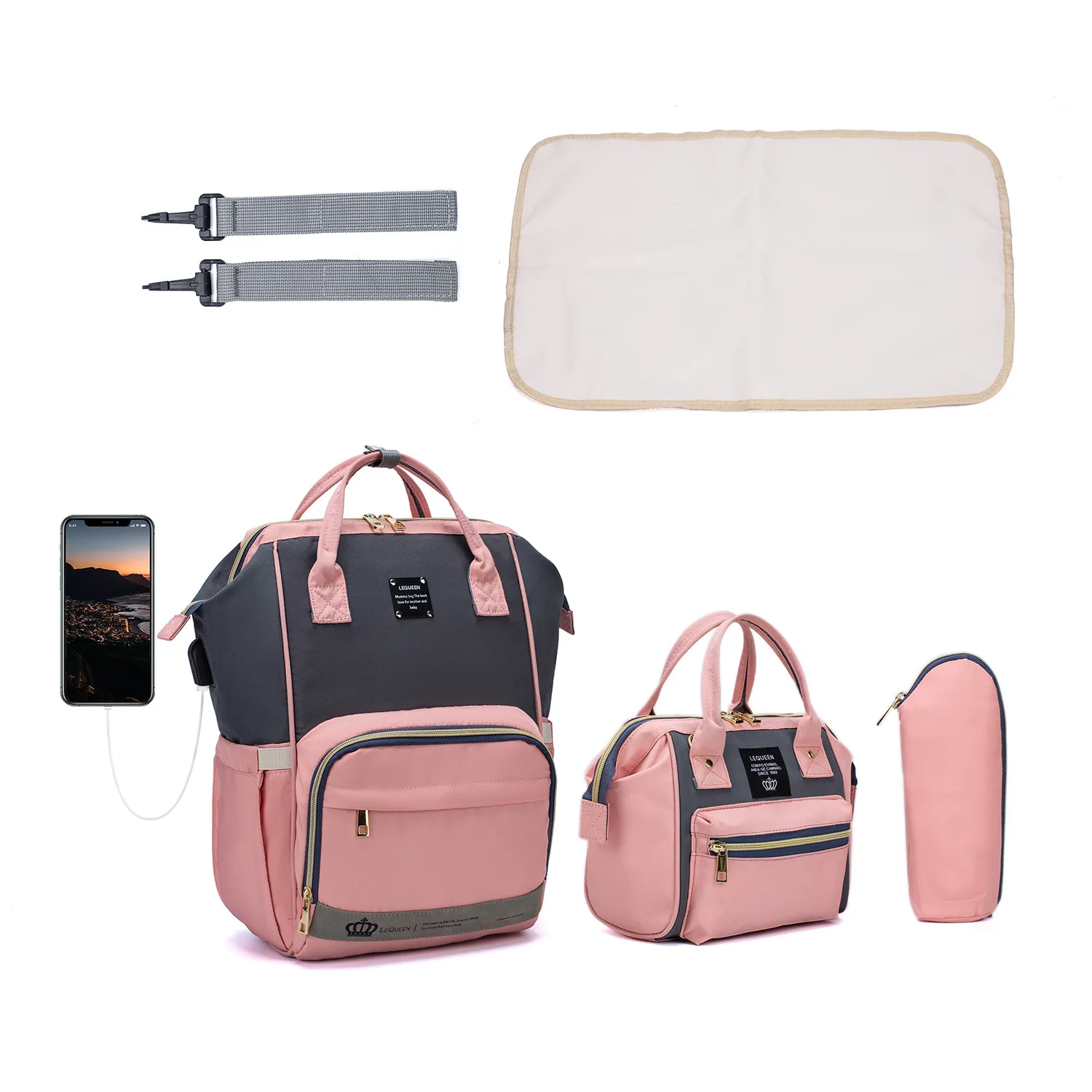 New style 3pcs Mommy  Multifunctional Portable Diaper Mommy  Bag Folding Baby Travel Large Backpack Baby Bed Diaper Changing pad