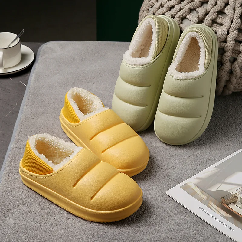 

Winter Men Women Fur Slippers Waterproof Warm Plush House Slides Men Indoor Home Footwear Non-Slip Platform Couple Sandals 2022
