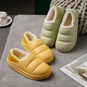 Winter Women Fur Slippers Waterproof Warm Plush Household Slides Indoor Home Thick Sole Footwear Non