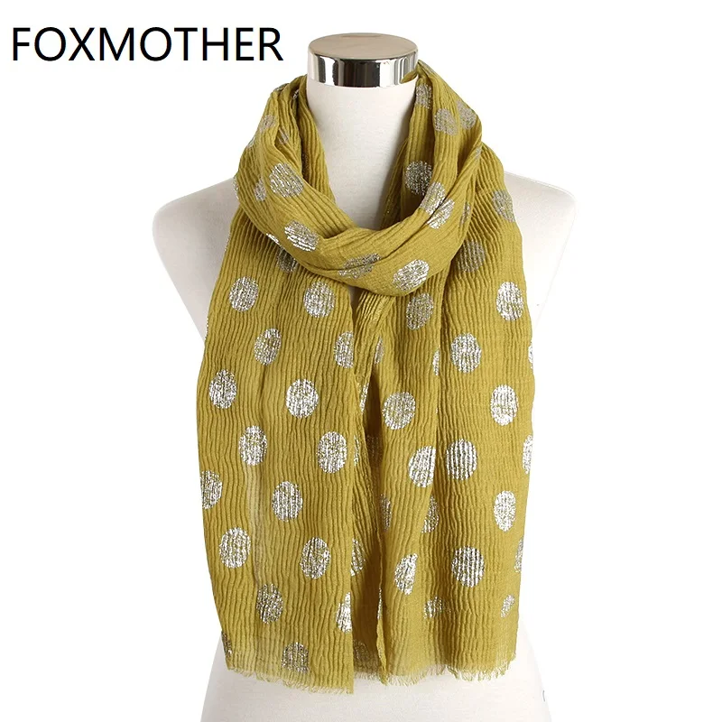 Новый розовый оранжевый желтый гофрированный хиджаб FOXMOTHER шарфы в горошек для