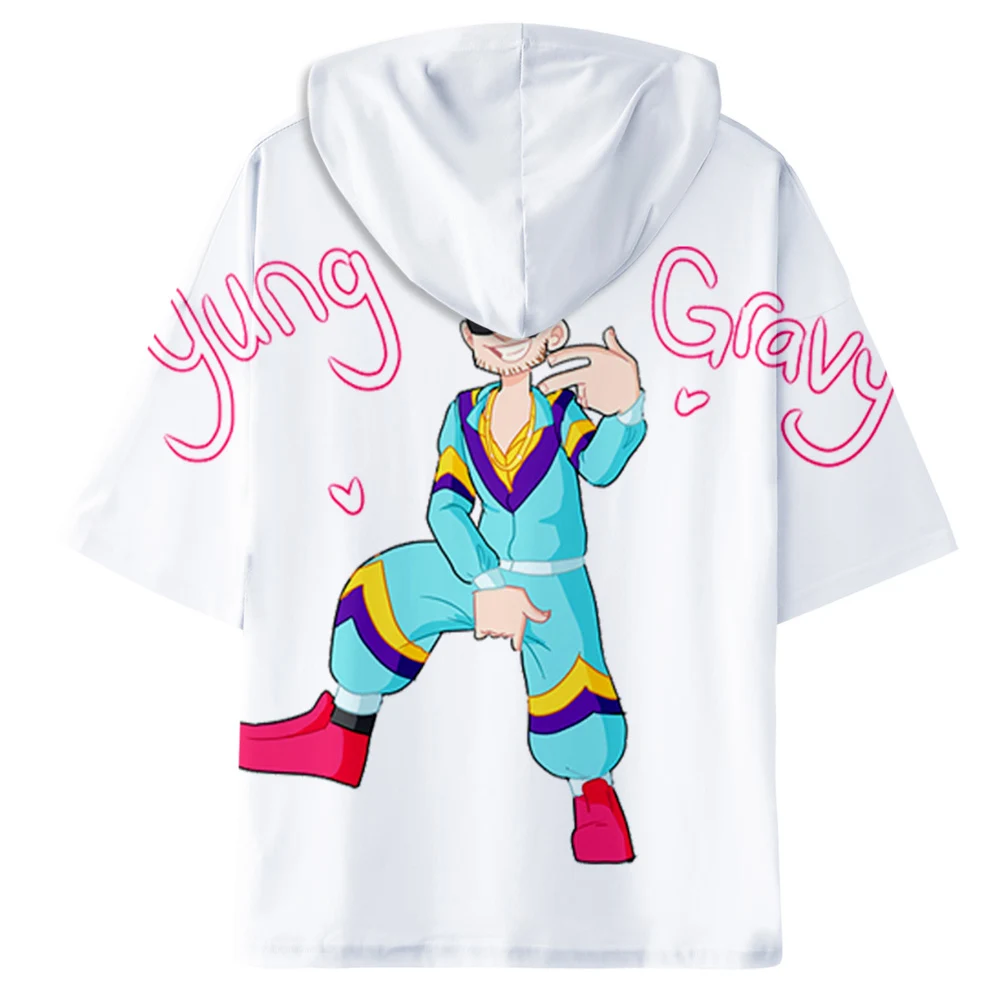 Футболка мужская оверсайз с капюшоном и коротким рукавом в стиле Харадзюку |