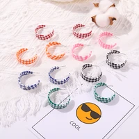 checkerboard fashion earrings y2k style sweet candy colors c shape acrylic earrings for women girl jewelry accessories
