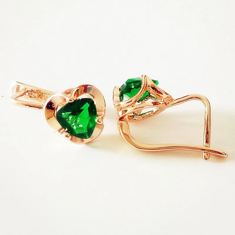 Новая мода серьги Ювелирные наборы Мода зеленая в форме сердца кубический циркон
