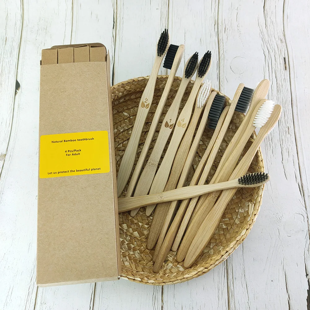 Зубная щетка из бамбука 4 шт. Мягкая зубная для гигиены полости рта|Зубные щетки| |
