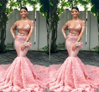 pink long sleeves black girls prom dresses 2019 mermaid formal pageant holidays wear graduation evening party gown custom made