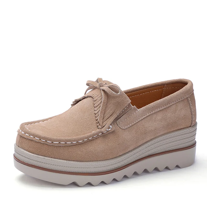 

High Quality Spring Autumn Women New Design Moccasins Flats Lady Loafers Slip-on Platform Suede Leather Tassel Sweet Shoes