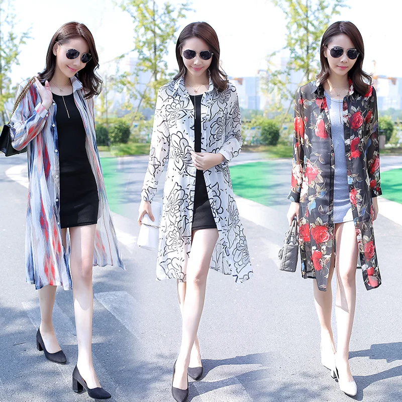 Женский длинный кардиган в стиле бохо TingYiLi шифоновая рубашка с длинным рукавом и