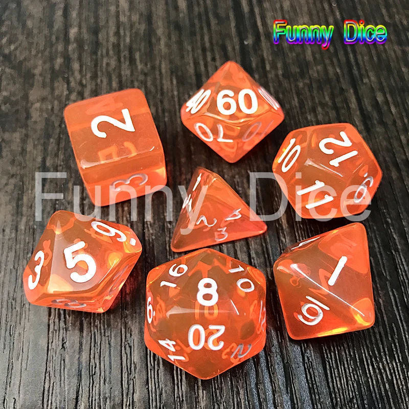 Оранжевый 7 шт./компл. прозрачные Кристальные кости набор D4, d6, d8, d10, d10%, d12, d20 для Настольная игра ролевые игры в кости, красный - Цвет: Оранжевый