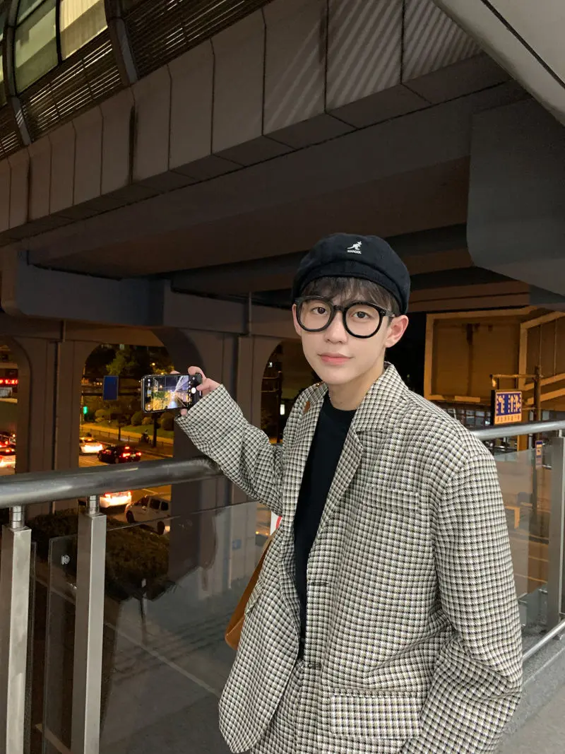 

Men's suits 2021 spring and autumn new single-breasted suit jacket casual long-sleeved plaid trousers trousers for men and women