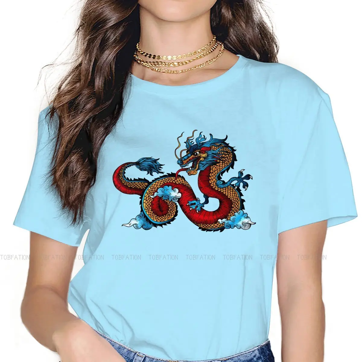 

Active Print Style TShirt for Girl Chinese Dragon Traditiona Nationality Comfortable New Design Gift Clothes T Shirt Hot Sale