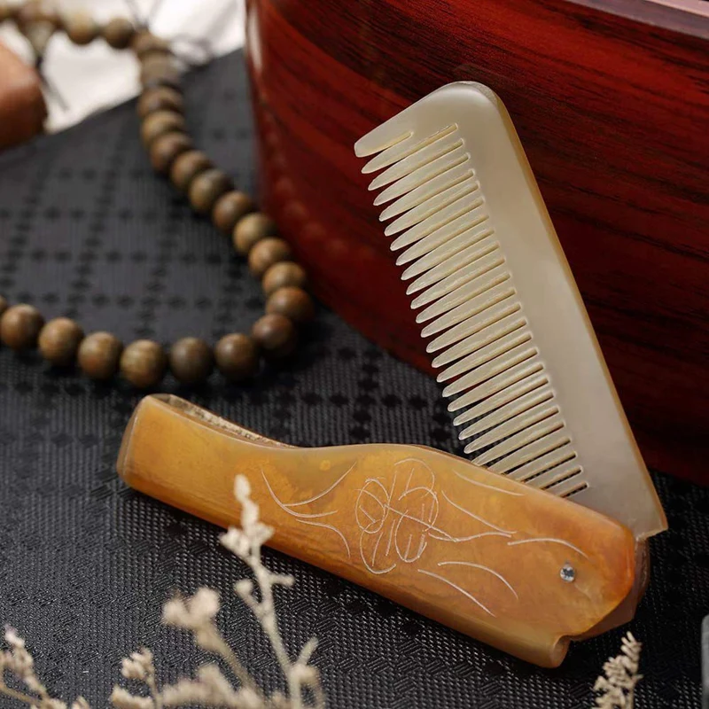 

Mini Collapsible Hair Comb Beard comb for men Anti-static Natural Horn Comb