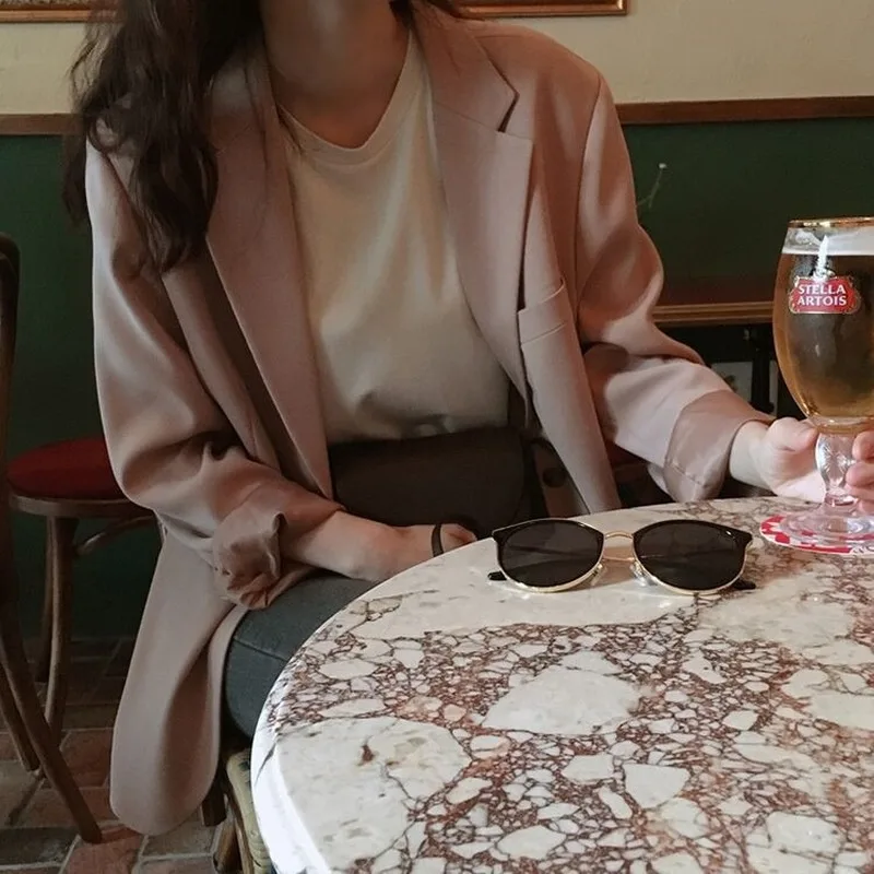 

GOOHOJIO 2021 New pink Chic Blazer Women Long Sleeve Office Ladies Blazer Autumn Jackets Outerwear Single Breasted Coats Women