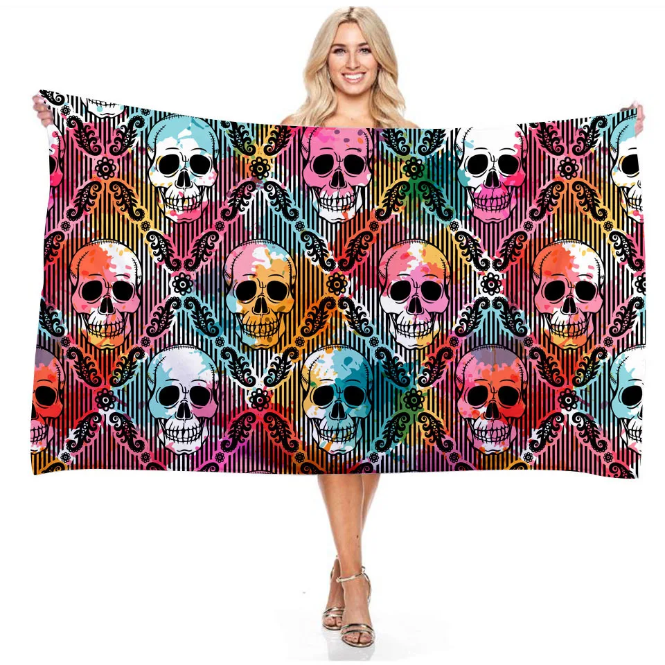

Summer Outside Custom Skull Series Pattern Magical Towel Travel Outdoor Sand-Free Beach Towels For Women