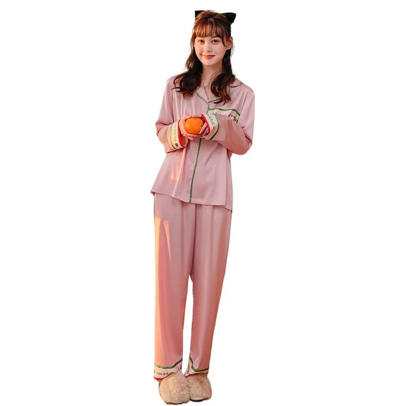 

Pyjama Satin Femme Conjunto Spring Autumn Chiffon Pyama Woman Set Long-sleeved Thin Homewear Women Silk Pajamas Two Piece Set